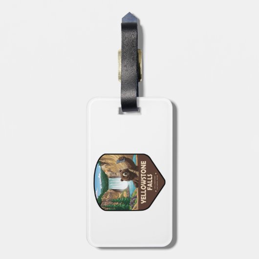 Yellowstone Falls Bear Selfie Shield Bagagelabel (Achterkant verticaal)