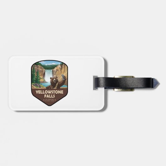Yellowstone Falls Bear Selfie Shield Bagagelabel (Achterkant horizontaal)
