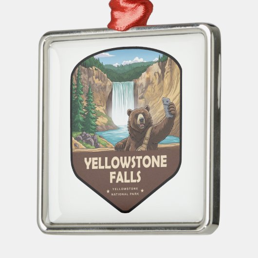 Yellowstone Falls Bear Selfie Shield Metalen Ornament (Links)