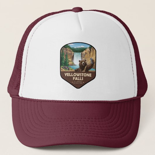Yellowstone Falls Bear Selfie Shield Trucker Pet (Voorkant)