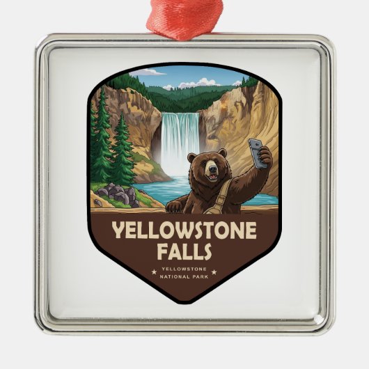 Yellowstone Falls Beer Selfie Schild Metalen Ornament (Voorkant)