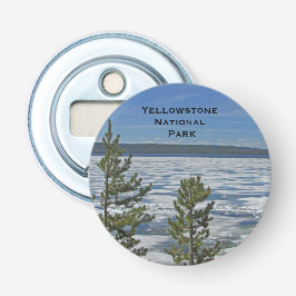 Yellowstone Frozen Lake Natuur Photo National Park Button Flesopener