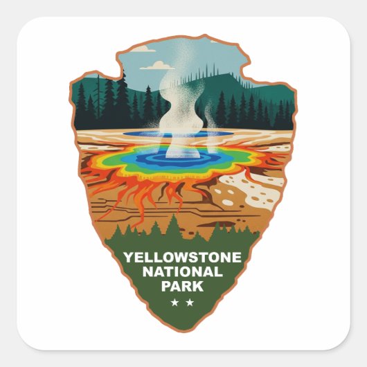Yellowstone Grand Prismatic Spring Pijl Vierkante Sticker (Voorkant)