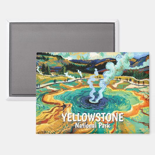 Yellowstone Grand Prismatic Spring Van Gogh Custom Magneet (Voorkant / Achterkant)