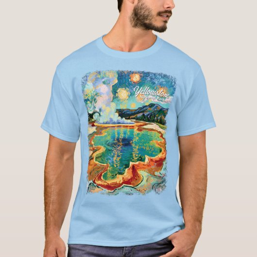 Yellowstone Grand Prismatic Van Gogh Custom Text T-shirt (Voorkant)