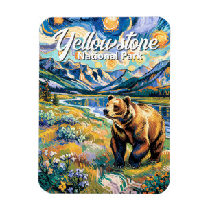 Yellowstone Kleurrijk Landschap Vintage Dier Beer Magneet
