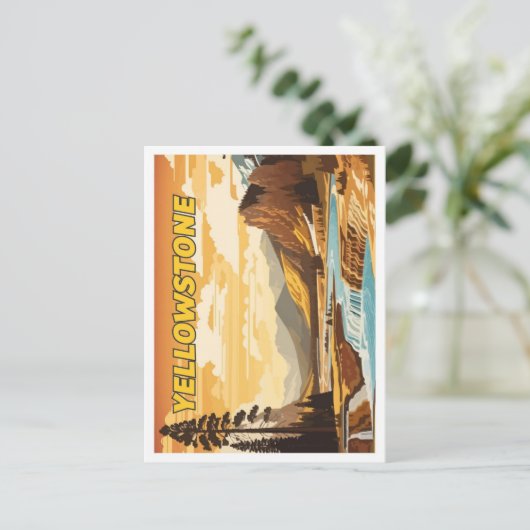Yellowstone  kunst reisillustratie briefkaart (Staand voorkant)