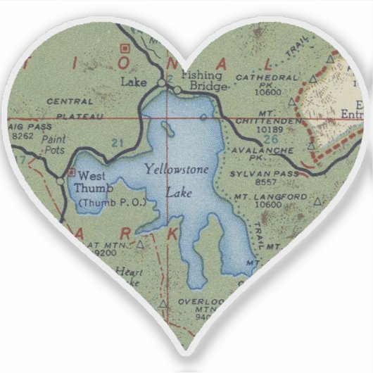  Yellowstone Lake Map Sticker (Voorkant)