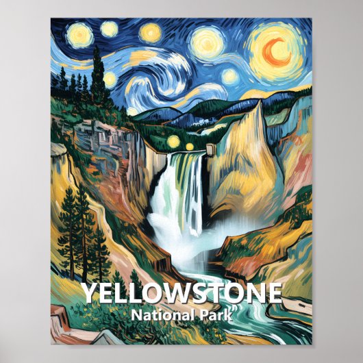 Yellowstone Lower Falls Van Gogh Starry Night Art Poster (Voorkant)