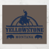 Yellowstone Montana met een Cowboy, paard, Buffalo Bier Etiket (Enkel label)