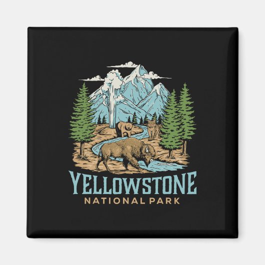 Yellowstone Nationaal Park Wolf Bison Beer Vinta Magneet (Voorkant)