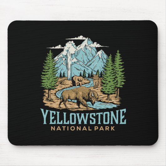 Yellowstone Nationaal Park Wolf Bison Beer Vinta Muismat (Voorkant)