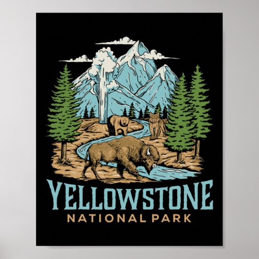 Yellowstone Nationaal Park Wolf Bison Beer Vinta Poster (Voorkant)