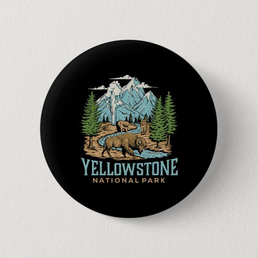 Yellowstone Nationaal Park Wolf Bison Beer Vinta Ronde Button 5,7 Cm (Voorkant)