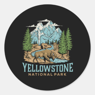 Yellowstone Nationaal Park Wolf Bison Beer Vinta Ronde Sticker