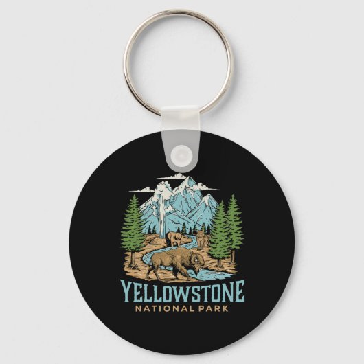 Yellowstone Nationaal Park Wolf Bison Beer Vinta Sleutelhanger (Voorkant)