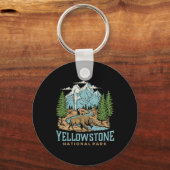 Yellowstone Nationaal Park Wolf Bison Beer Vinta Sleutelhanger (Voorkant)