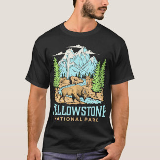 Yellowstone Nationaal Park Wolf Bison Beer Vinta T-shirt