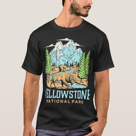 Yellowstone Nationaal Park Wolf Bison Beer Vinta T-shirt (Voorkant)