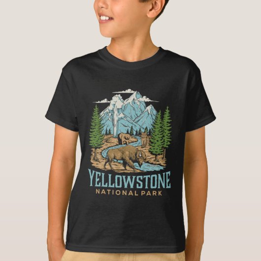 Yellowstone Nationaal Park Wolf Bison Beer Vinta T-shirt (Voorkant)