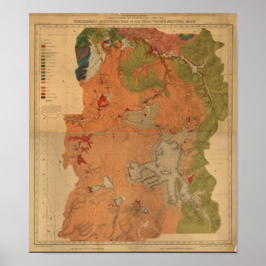 Yellowstone National Park 1878 Geologic Survey Map Poster (Voorkant)