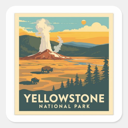 Yellowstone National Park Adventure Design Vierkante Sticker (Voorkant)