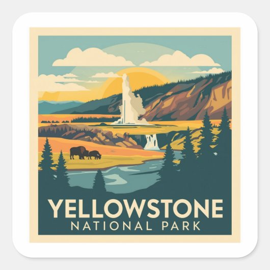 Yellowstone National Park Adventure Design Vierkante Sticker (Voorkant)
