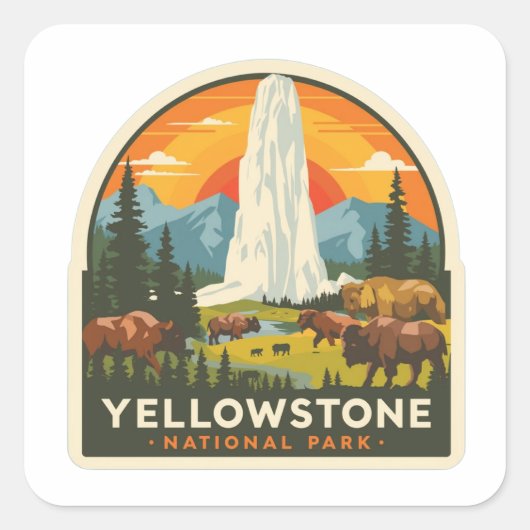 Yellowstone National Park Adventure Design Vierkante Sticker (Voorkant)