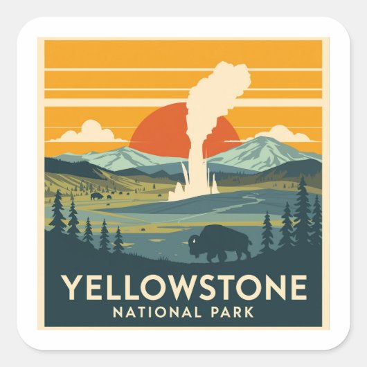 Yellowstone National Park Adventure Design Vierkante Sticker (Voorkant)