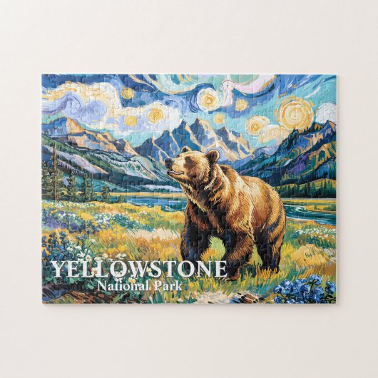 Yellowstone National Park Bear Landscape Van Gogh Legpuzzel (Horizontaal)
