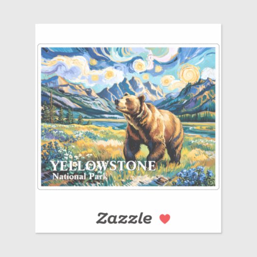 Yellowstone National Park Bear Landscape Van Gogh Sticker (Vel)