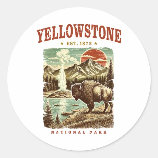 Yellowstone National Park: bergen en bizons Ronde Sticker (Voorkant)