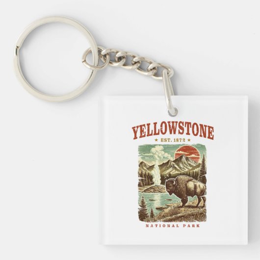 Yellowstone National Park: bergen en bizons Sleutelhanger (Voorkant)
