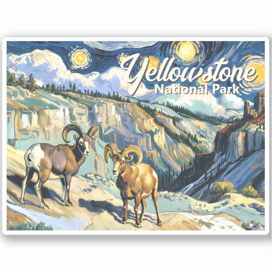 Yellowstone National Park Bighorn Sheep Van Gogh Sticker (Voorkant)