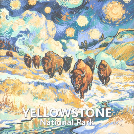 Yellowstone National Park Bison Vintage Van Gogh Sticker (Voorkant)