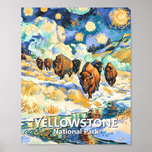 Yellowstone National Park Bison Vintage Winter Art Poster (Voorkant)