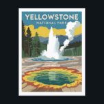 Yellowstone National Park  Briefkaart<br><div class="desc">Een adembenemende en nostalgische weergave van Yellowstone National Park, de iconische Amerikaanse wildernis die bekend staat om zijn geothermische wonderen en majestueuze landschappen. Het ontwerp vangt beroemde bezienswaardigheden zoals de Old Faithful geiser, de Grand Prismatic Spring en de dramatische Grand Canyon van Yellowstone. Het kunstwerk, dat in een stijl is...</div>