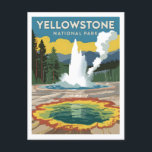 Yellowstone National Park Briefkaart<br><div class="desc">Een adembenemende en nostalgische weergave van Yellowstone National Park, de iconische Amerikaanse wildernis die bekend staat om zijn geothermische wonderen en majestueuze landschappen. Het ontwerp vangt beroemde bezienswaardigheden zoals de Old Faithful geiser, de Grand Prismatic Spring en de dramatische Grand Canyon van Yellowstone. Het kunstwerk, dat in een stijl is...</div>