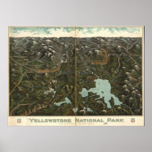 Yellowstone National Park c1905 Panoramic Map Poster (Voorkant)