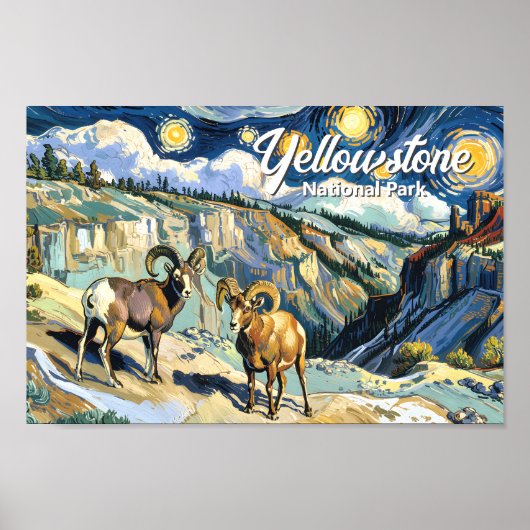 Yellowstone National Park Dikhoornschaap Van Gogh Poster (Voorkant)