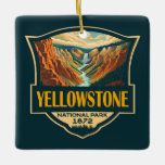 Yellowstone National Park Grand Canyon Retro Art Keramisch Ornament<br><div class="desc">Ontwerp van geelstenen vectorillustraties. Het park bevat dramatische canyons,  alpiene rivieren,  spoelbossen,  hete bronnen en geisers,  inclusief de beroemdste oude gelovigen.</div>