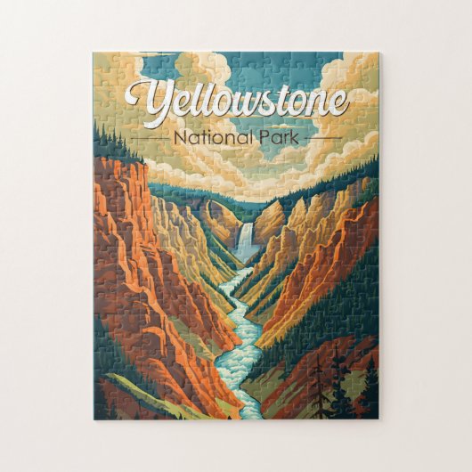 Yellowstone National Park Grand Canyon Retro Art Legpuzzel (Verticaal)