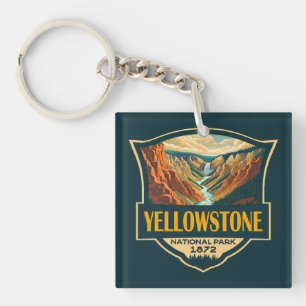 Yellowstone National Park Grand Canyon Retro Art Sleutelhanger