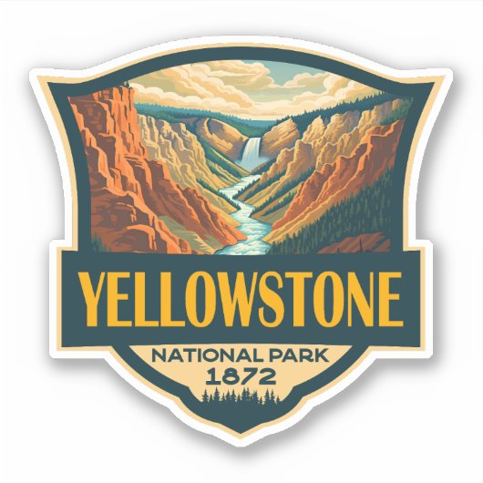 Yellowstone National Park Grand Canyon Retro Art Sticker (Voorkant)