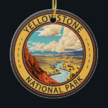 Yellowstone National Park Hayden Valley Reiskunst Keramisch Ornament<br><div class="desc">Ontwerp van geelstenen vectorillustraties. Het park bevat dramatische canyons,  alpiene rivieren,  spoelbossen,  hete bronnen en geisers,  inclusief de beroemdste oude gelovigen.</div>