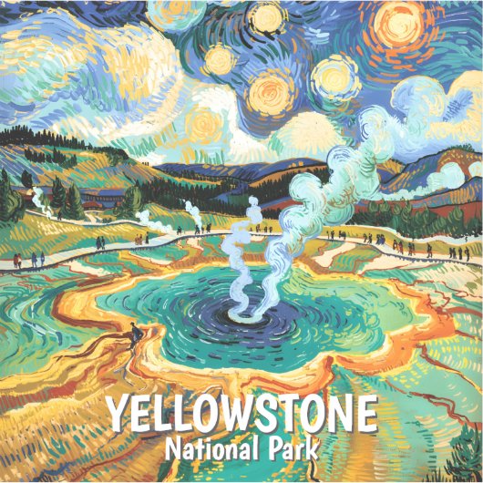 Yellowstone National Park Hete Bron Van Gogh Kunst Sticker (Voorkant)