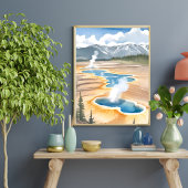 Yellowstone National Park | Landschap Aquarel Poster