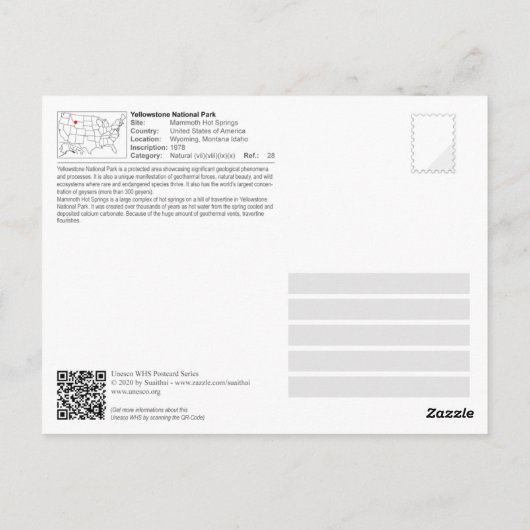 Yellowstone National Park - Mammoth Hot Springs Briefkaart (Achterkant)