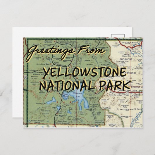 Yellowstone National Park Map Briefkaart (Voorkant / Achterkant)