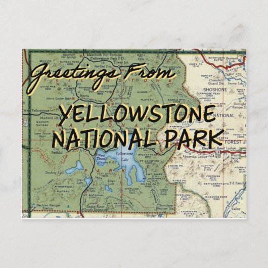 Yellowstone National Park Map Briefkaart (Voorkant)